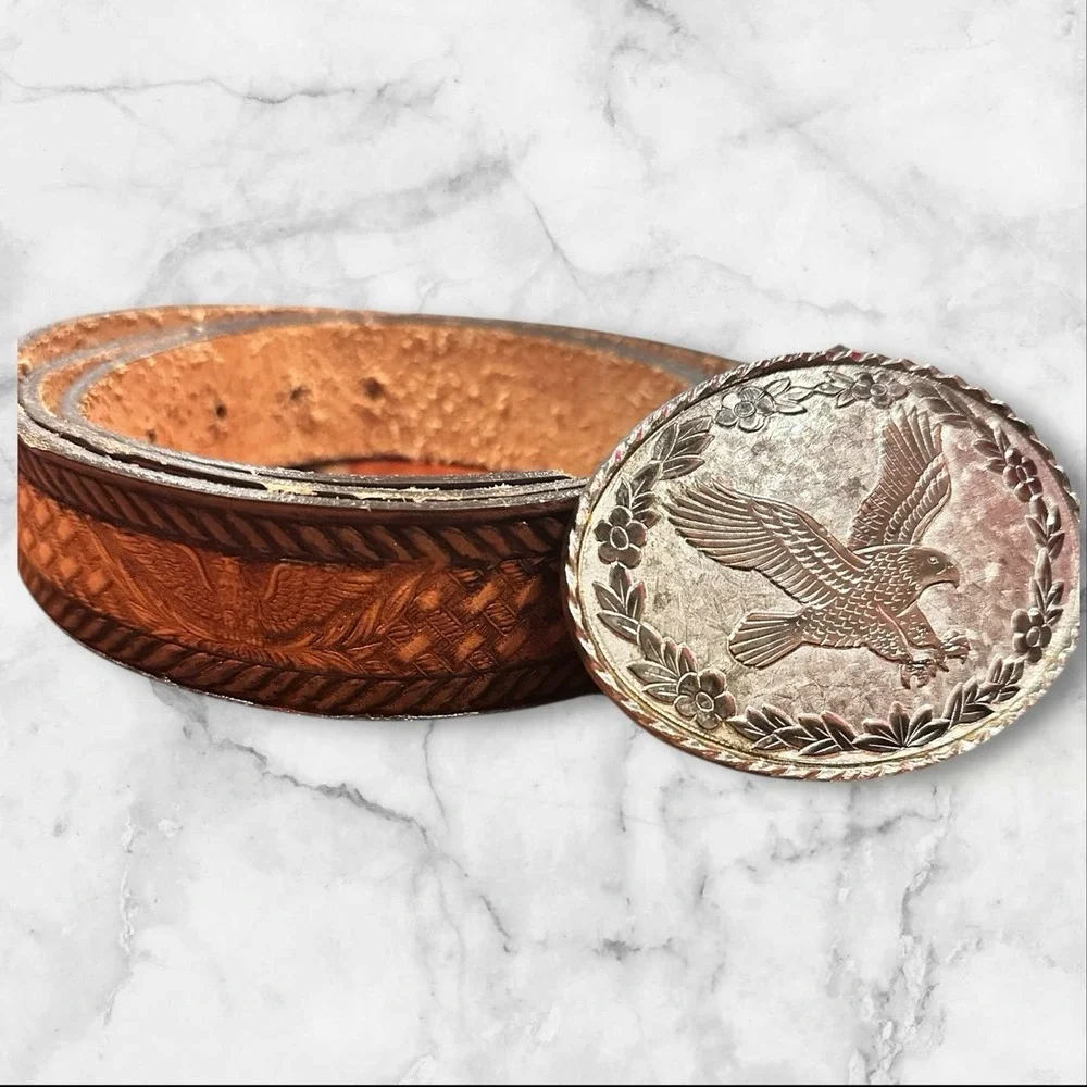 Brushy Creek USA Tooled Leather Belt w/ Eagle Buckle‎ 46